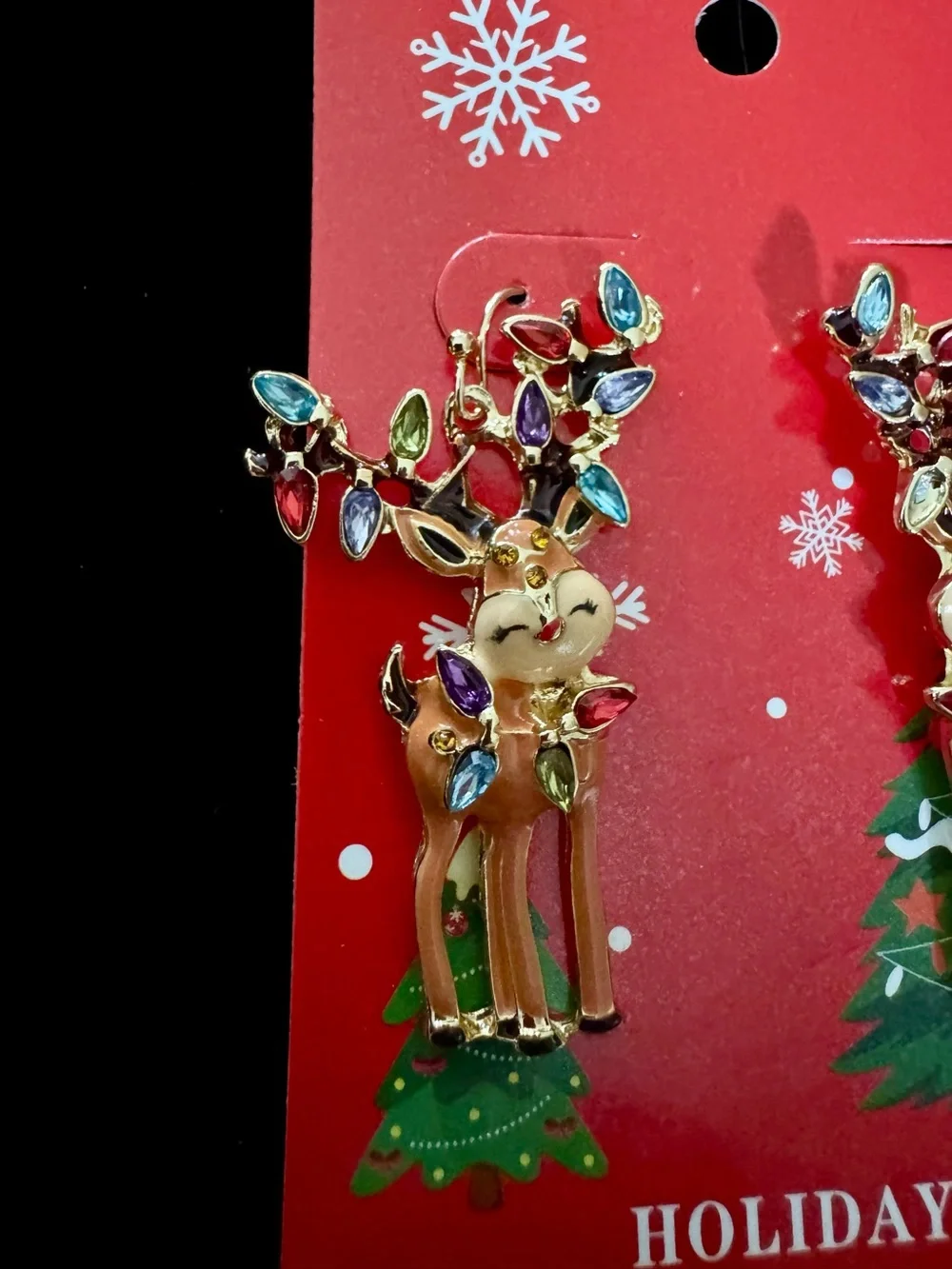 Multicolor Rhinestone Reindeer Holiday Earrings